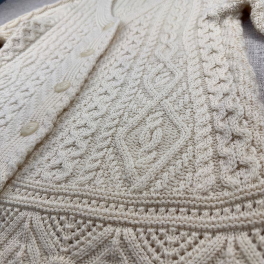 Aran Crafts Ireland 100% Merino Wool Cable Knit Cardigan Sweater S Cream - Picture 6 of 9